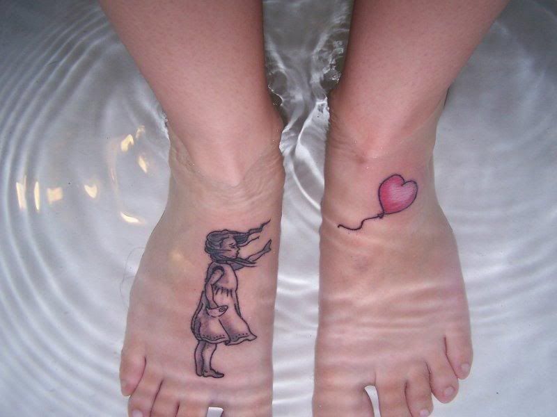 foot tattoo love ballon anime
