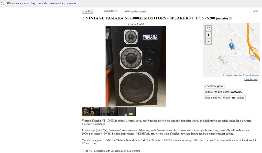 Yamaha NS-1000M on CL for $200 