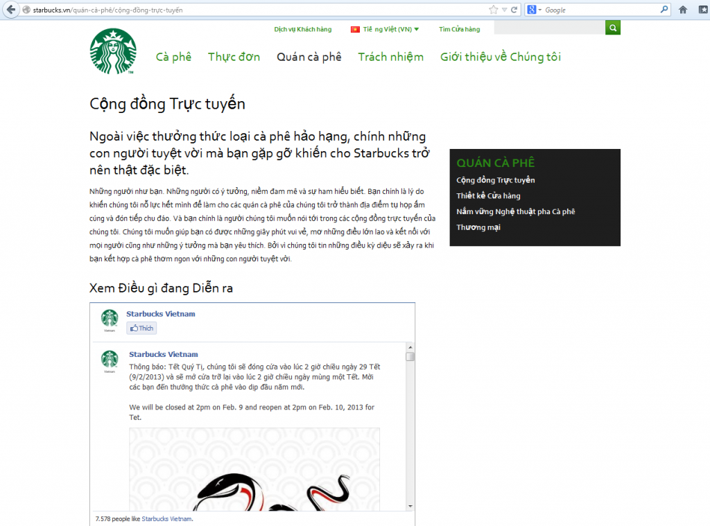 Website của Starbucks Vietnam