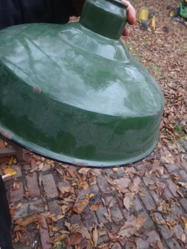  about 14" green porcelain shade farm barn chicken coop service station