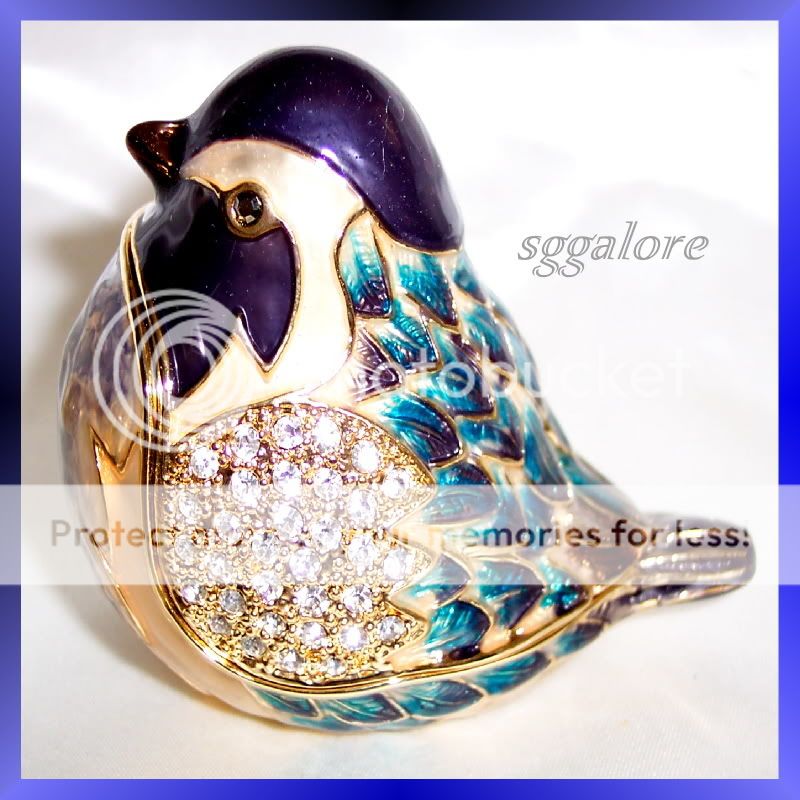   Bejeweled Chubby Bird Trinket Jewelry Message Hinged Box