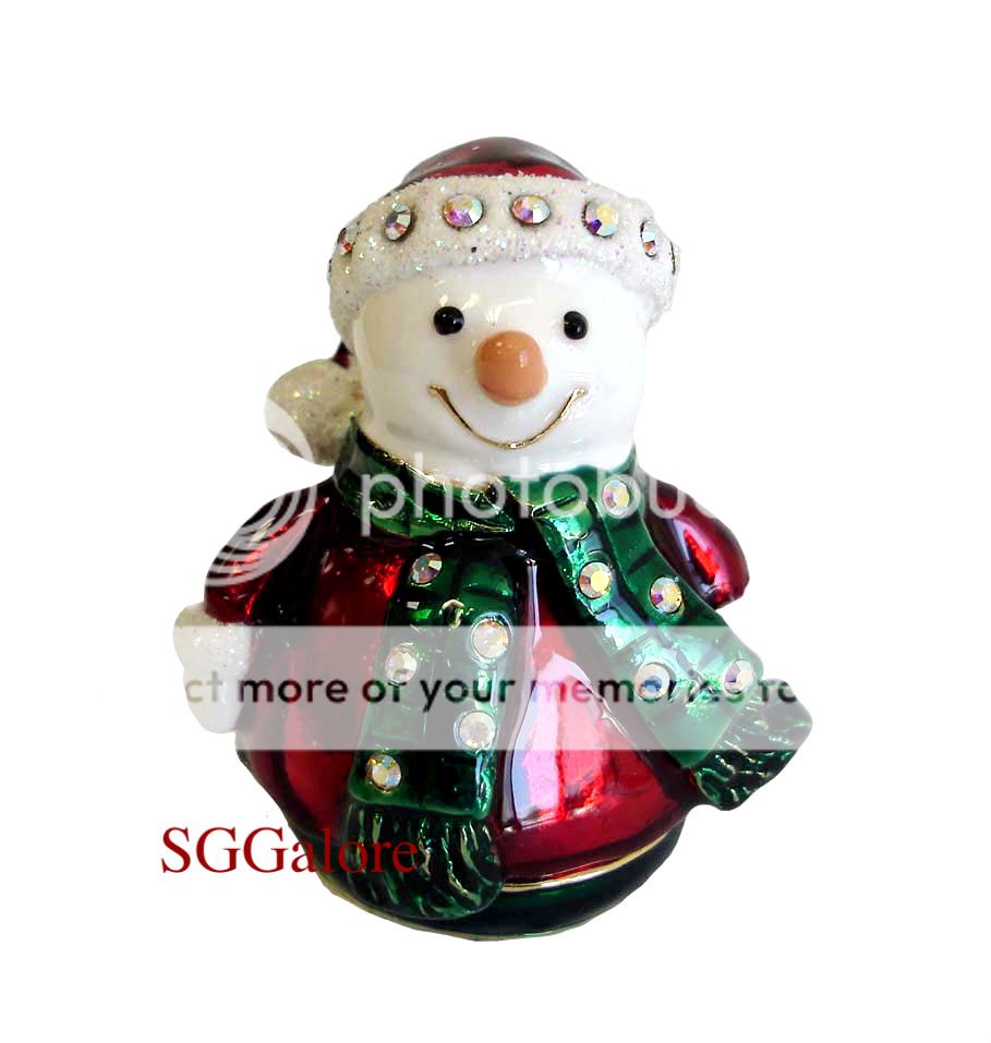   Crystal BeJeweled Christmas SNOWMAN Trinket Jewelry Hinged BOX  