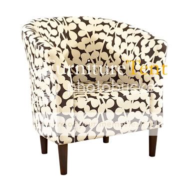Barrel Shaped Accent Chair with Brown Modern Floral Fabric & Merlot 